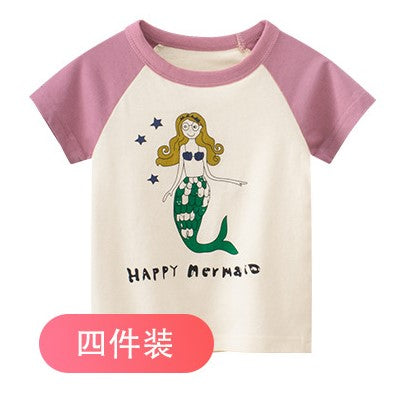 Mermaid on white body and pink shoulder T-shirt